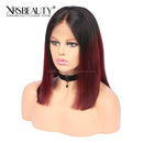 Xrs Beauty Hair Burgundy Bob Wig With Dark Roots Straight Lace Front 14 inches Human Hair [BOB09]