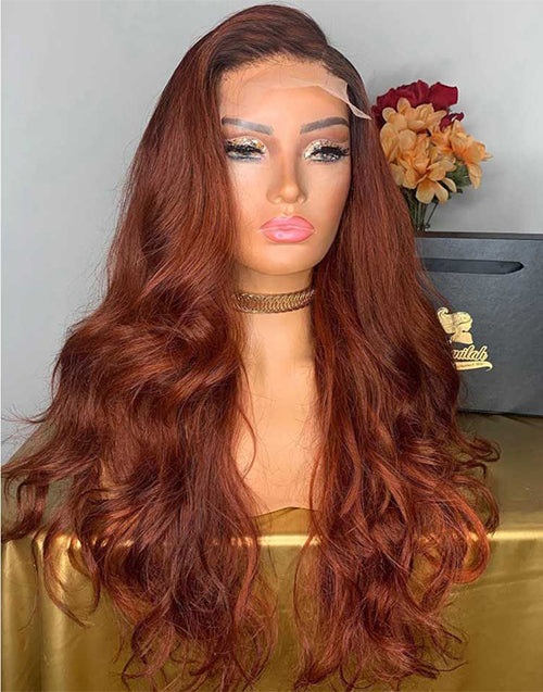 Jessies Wig Auburn Brown Body Wave 13x4 Lace Front Human Hair Wigs Glueless 4x4 Lace Closure Wig