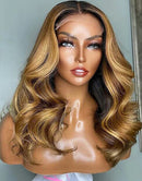 Jessies Wig Clear HD Lace Ombre Honey Blonde Body Wave Human Hair Lace Front Wigs With Highlights