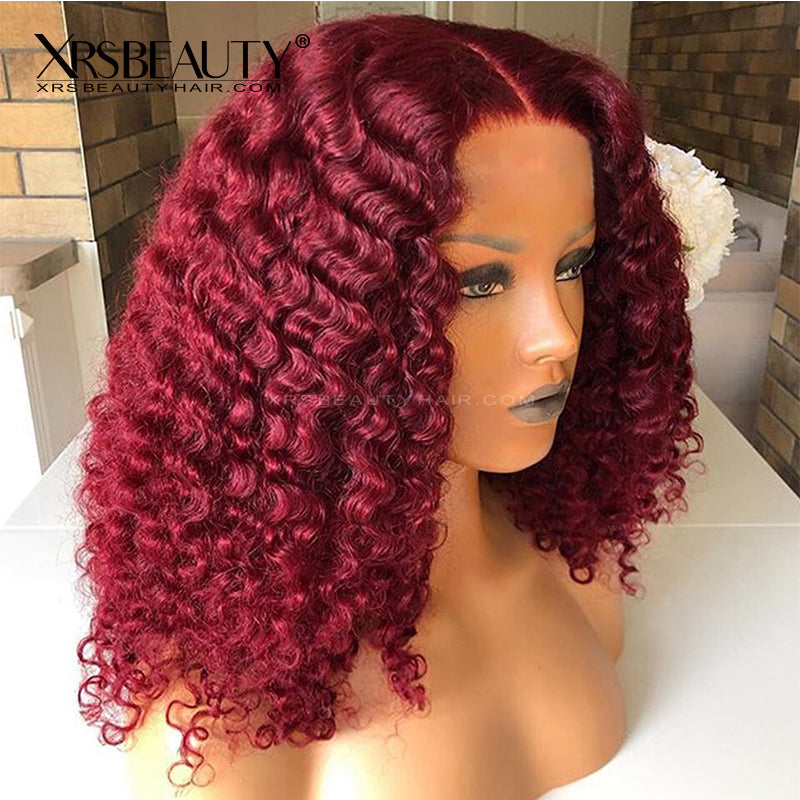 Xrs Beauty Hair Burgundy 99J Tight Curly Lace Human Hair Wig Pre Plucked Natural Hairline [CFW45]