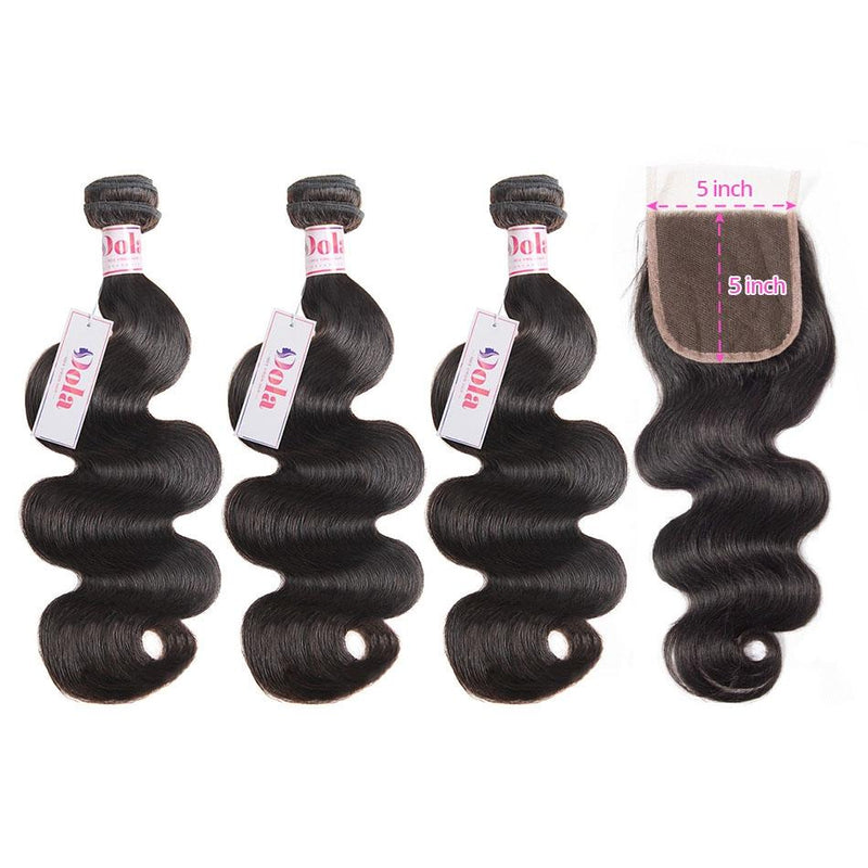 Dola Hair Brazilian Virgin Body Wave Hair With 5X5 Swiss HD Lace Closure