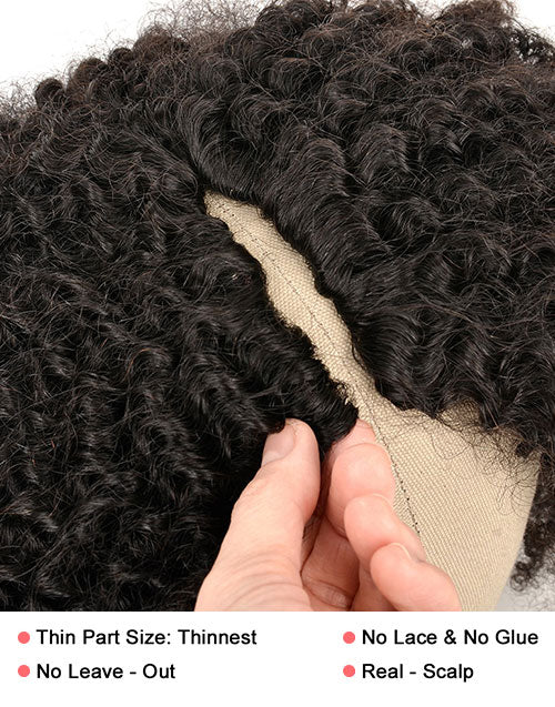 Jessies Wig Thin V Part Wig Glueless Kinky Curly Human Hair Wig No Leave-Out