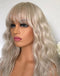 Jessies Wig Platinum Sliver Blonde Wavy 13x4 Lace Frontal Wig With Bangs Glueless Human Hair Wig