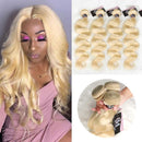 CurlyMe 613 Blonde Virgin Human Hair Body Wave 4 Bundles with 4x4 Closure