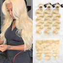 CurlyMe 3 Bundles With Frontal Body Wave 613 Blonde Virgin Hair 13x4 Lace Frontal