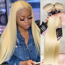 CurlyMe 613 Blonde Virgin Human Hair Straight 3 Bundles With 13x4 Frontal