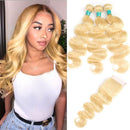 Ali Grace Body Wave Hair Bundles 3 Pcs With 4x4 Closure Blonde Color