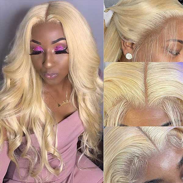 613 Blonde Wig Body Wave Wig T Part Lace Wig 150% Density Transparent Lace Wig