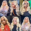 613 Blonde Wig Body Wave Wig T Part Lace Wig 150% Density Transparent Lace Wig