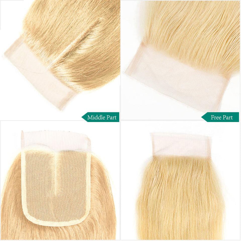 Ali Grace Straight Hair Bundles 3 Pcs With 4x4 Lace Closure Blonde Color