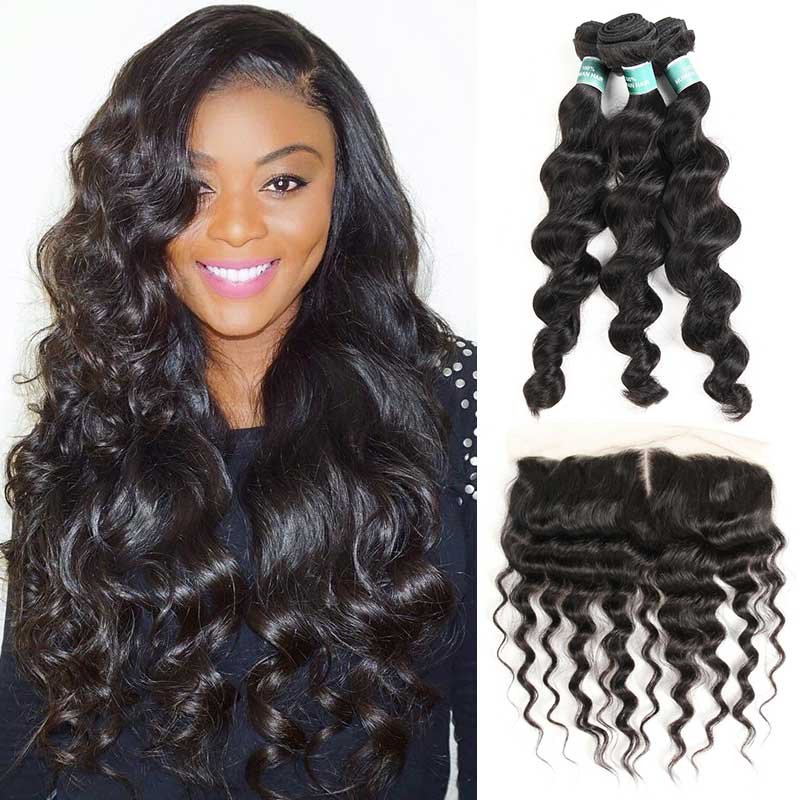 Ali Grace Loose Wave Hair Bundles 3 Pcs With 13x4 Lace Frontal