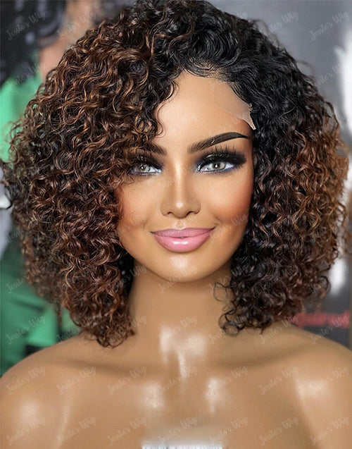 Jessies Wig 13x4 Short Ombre Brown Bob Wig Glueless Lace Front Human Hair Wigs Layered Cut Wigs