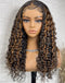 Jessies Wig Piano Brown Deep Curly 4x4 HD Lace Wig Glueless Preplucked Highlight Human Hair Wig