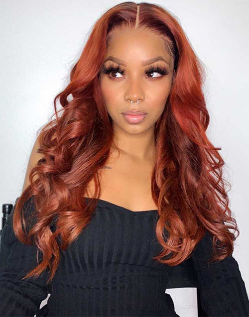 Jessies Wig Auburn Brown Body Wave 13x4 Lace Front Human Hair Wigs Glueless 4x4 Lace Closure Wig