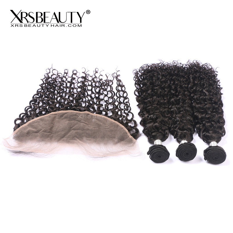 Xrs Beauty Hair Deep Curly Virgin Hair 3 Bundles with13x4 Lace Frontal [FW02]