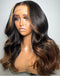 Jessies Wig Highlight Ombre Brown Wavy 4x4 Lace Wig Glueless HD Lace Human Hair Wig