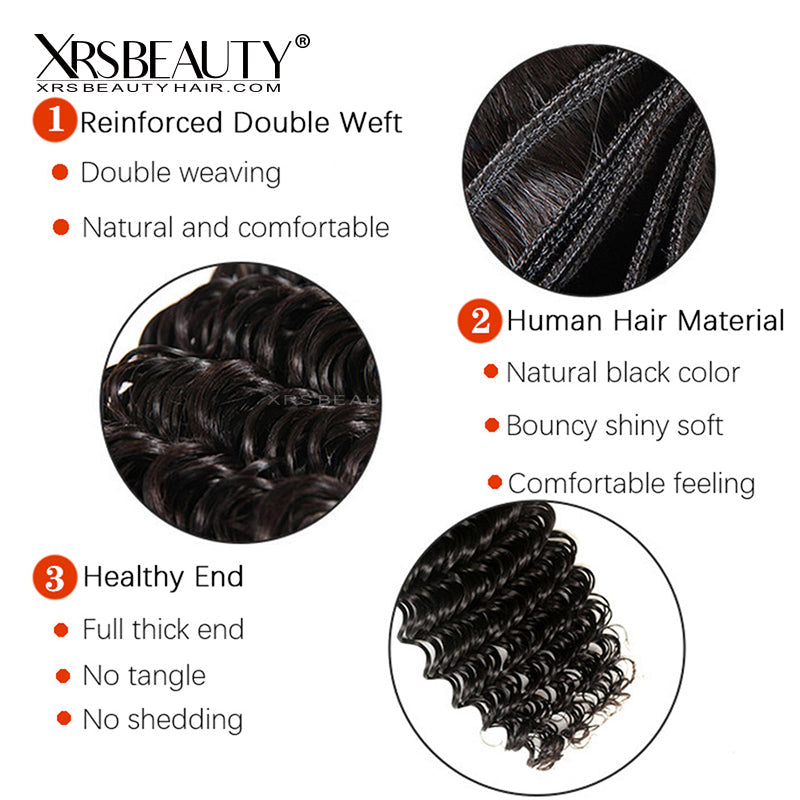 Xrs Beauty Hair Deep Wave Virgin Hair 3 Bundles with13x4 Lace Frontal [FW07]