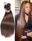 Jessies Wig 30inch Straight Brazilian Hair Weave Bundles Brown Pre-colored 3 Bundles With Closure