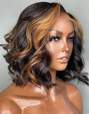 Jessies Wig Short Wavy Bob Lace Front Human Hair Wigs 13X4 Highlight Honey Blonde Wigs