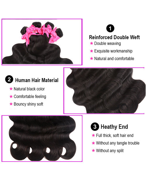 Jessies Wig 30inch Body Wave Hair 3 Bundles With Closure Brazilian Human Hair With Lace Closure