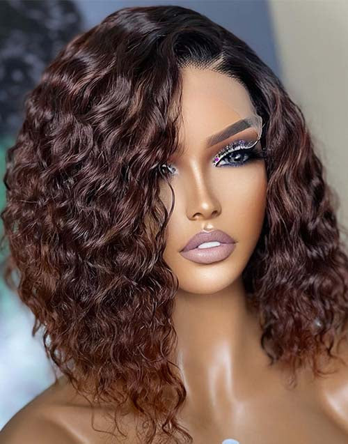 Jessies Wig Ombre Color Short Bob Curly 13x4 Lace Front Wig 4x4 Lace Closure Human Hair Wig