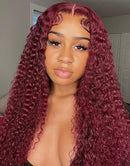 Jessies Wig 99J Colored Curly 13x4 Lace Front Wig Burgundy Glueless Human Hair Wig