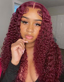 Jessies Wig 99J Colored Curly 13x4 Lace Front Wig Burgundy Glueless Human Hair Wig