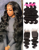 Jessies Wig 30inch Body Wave Hair 3 Bundles With Closure Brazilian Human Hair With Lace Closure