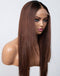 Jessies Wig Ombre Dark Brown Straight Layer Cut 13x4 Lace Frontal Wig With Black Roots Human Hair Glueless Wig