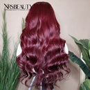 Xrs Beauty Hair Burgundy Hair With Dark Roots Body Wave Front Lace Human Hair Wig [CFW13]