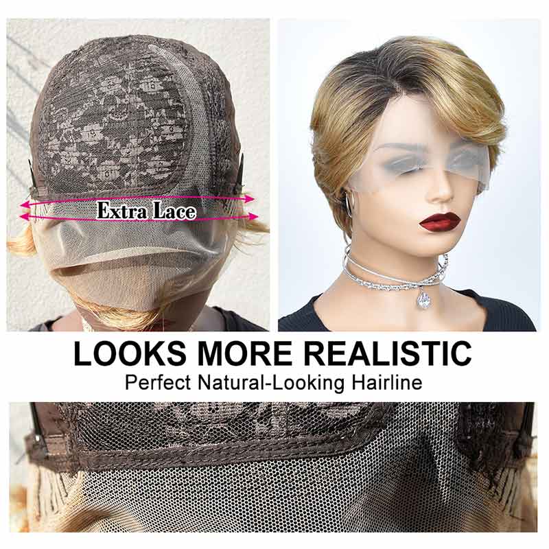 Aligrace T Part Lace Pixie Cut BoB Wigs 1B/27