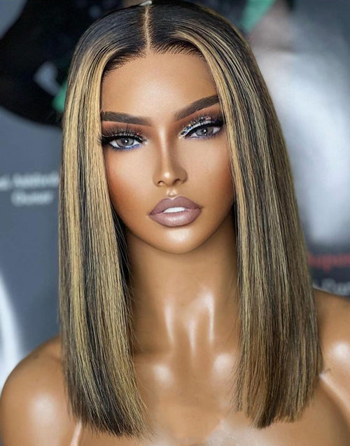 Jessies Wig Highlight Honey Straight Short 13x4 Lace Front Bob Wig Glueless Human Hair Wig