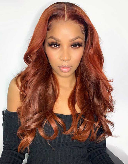 Jessies Wig Auburn Brown Body Wave 13x4 Lace Front Human Hair Wigs Glueless 4x4 Lace Closure Wig