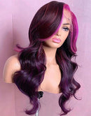 Jessies Wig Pink Purple Wavy 13x4 Lace Front Human Hair Wig Pink Streak At Front Glueless Wig