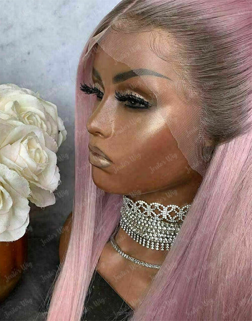 Jessies Wig Ombre Light Barbie Pink Straight Lace Frontal Wig Preplucked 13x4 HD Lace Glueless Human Hair Wig