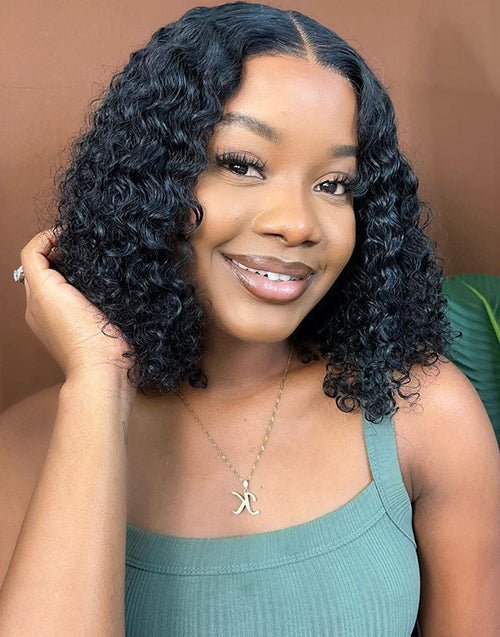 Jessies Wig Flash Deal $99.99 10" 13x4 Lace Frontal Bob Curly Glueless Wig Human Hair