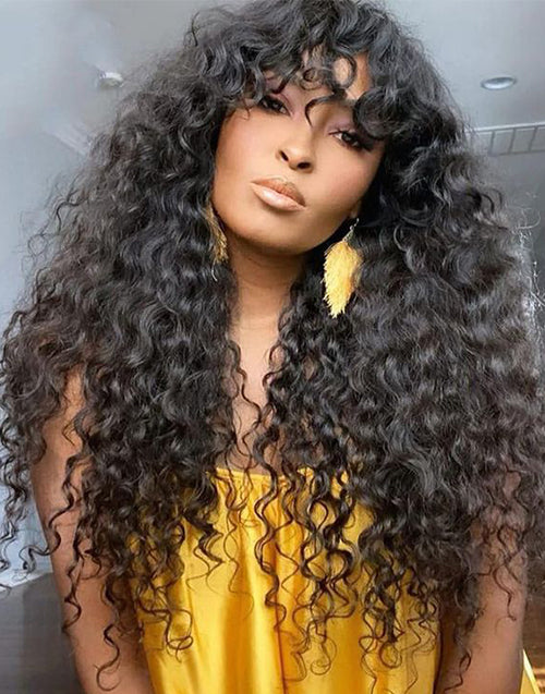 Jessies Wig Flash Deal $99.99 16" Curly Glueless Human Hair Wig With Bangs