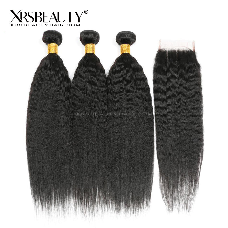 Xrs Beauty Hair 5x5 HD Lace Closure Kinky Straight With 3 Bundles [CW03]