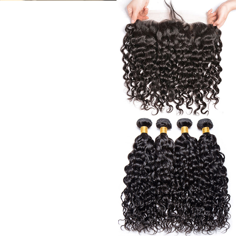 Xrs Beauty Hair 4 Human Hair Water Wave Bundles With 13x4 Lace Frontal [FW04]