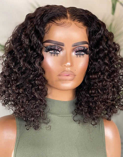 Jessies Wig Curly Pre Cut 5x6 Lace Closure Bob Wig Glueless Crystal Lace Human Hair Wig