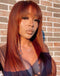 Jessies Wig Reddish Brown Straight Wig With Bangs Layer Cut Glueless Human Hair Lace Front Wig