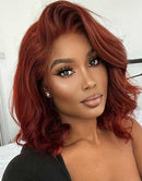 Jessies Wig Reddish Brown Wavy Short 13x4 Bob Lace Front Wig Glueless 4x4 Lace Closure Human Hair Wig