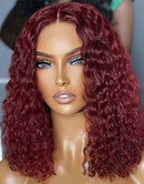 Jessies Wig 99j Burgundy Curly Bob Transparent Lace Frontal Wigs Lace Closure Wigs