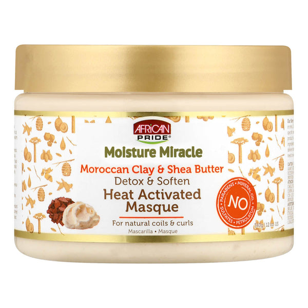 African Pride Moisture Miracle Morrocan Clay & Shea Butter Detox & Soften Heat Activated Masque (12 OZ)