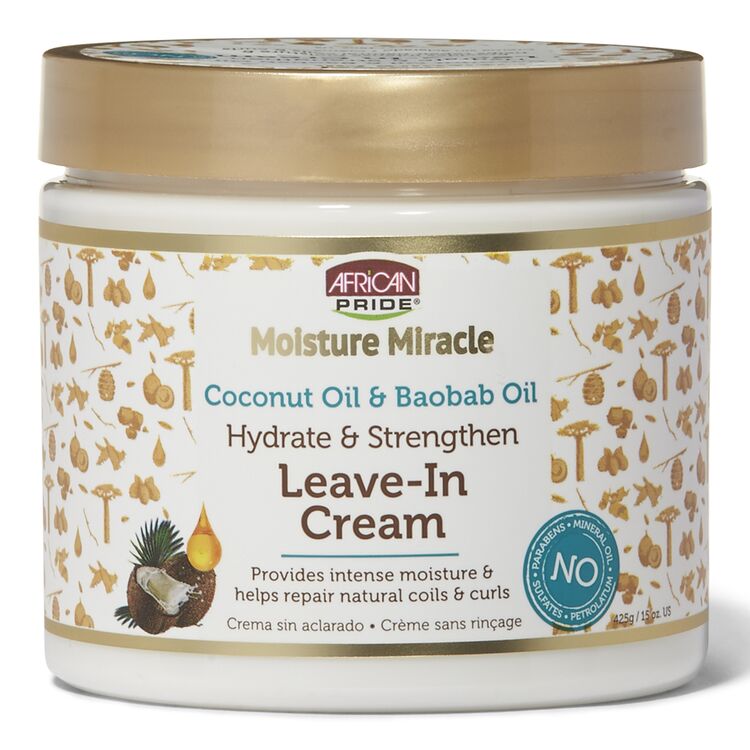 African Pride Moisture Miracle Coconut Oil & Baobab Oil Hydrate & Strengthen Leave-In Cream (15 OZ)