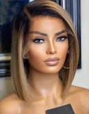 Jessies Wig Ombre Ash Blonde Short Straight Cut 13x4 Lace Front Bob Wig Glueless Human Hair Wig