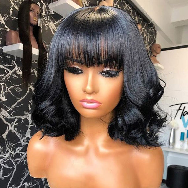 Affordable Short Wig Body Wave Minimalist Lace Bob Wig with Bangs