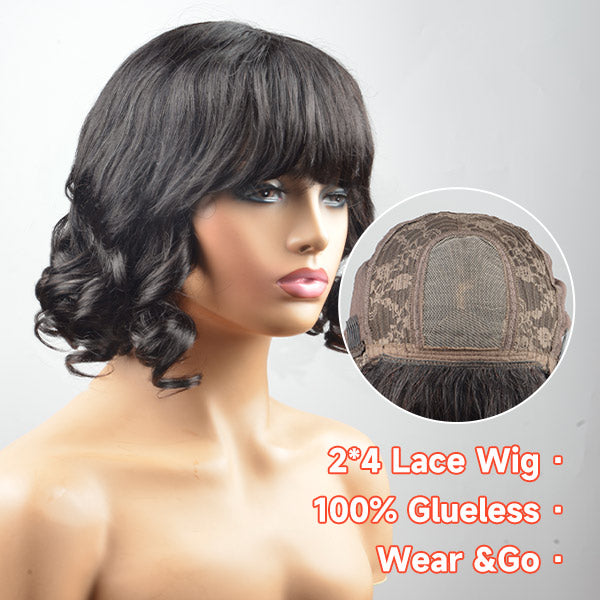 Affordable Short Wig Body Wave Minimalist Lace Bob Wig with Bangs