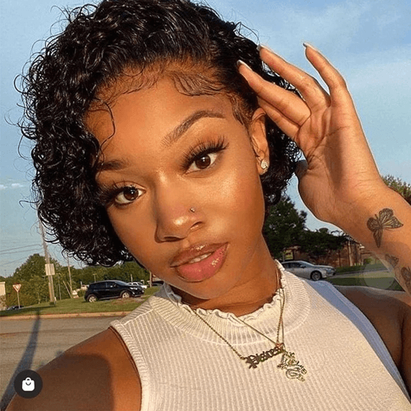 Slick Back Short Cut Curly Glueless Wig Transparent 13X4 Lace Front Wig Pixie Cut Wig