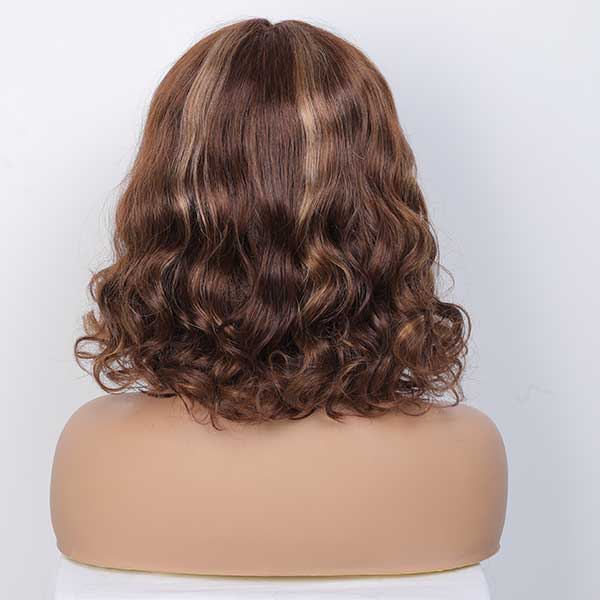 Mslynn Short Bob Wig Ombre Brown Highlight Body Wave 4x4 Lace Closure Wig